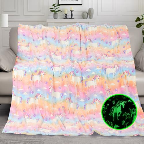 Glow in The Dark Unicorn Blanket for Kids - Soft Flannel, 50"x60"