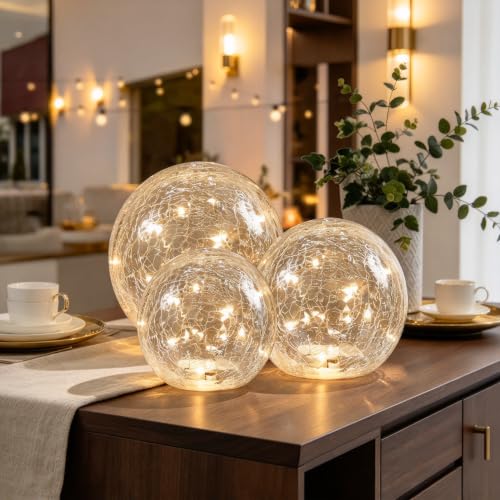 Battery Operated Crackle Globe LED Lamp No Timer - Gold Mercury Finish