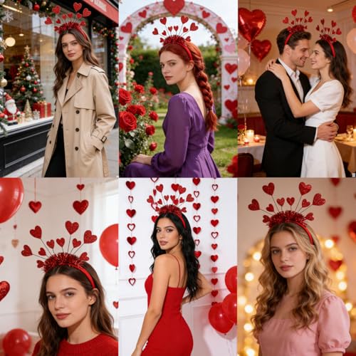 Valentine Heart Headband Glitter Sequin Hair Accessory for Women