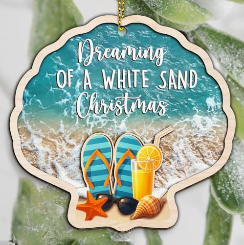 Beach Christmas Ornament - 2 Layered Wooden Decoration for Tree