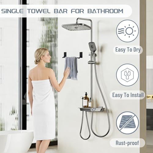 Alise 8-Inch Matte Black Wall-Mounted Adhesive Towel Bar for Bathroom