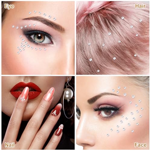 Face Gems Stickers 900pcs Self-Adhesive Silver Rhinestones