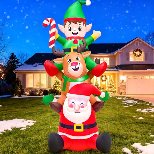 6FT Tall Christmas Inflatable Yard Decoration with Santa, Reindeer & Elf LED Lights