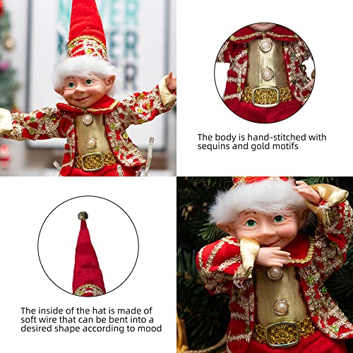 Handmade Bendable Elf Ornament - 12.5 Inch Christmas Tree Decoration, Festive Holiday Decor