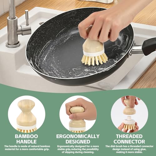ÖkoStamm 4-Piece Bamboo Kitchen Dish Scrub Brush Set with Built-in Scraper