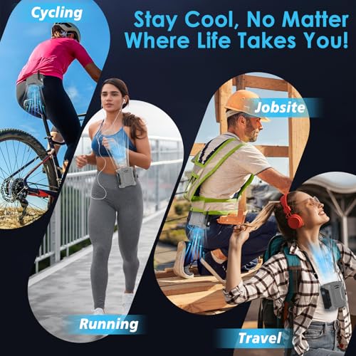 Portable Waist Fan - 10000mAh Rechargeable Clip-On Cooling Fan (Grey)