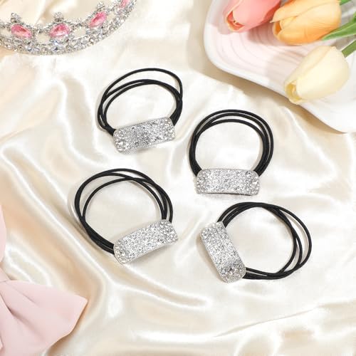 Mabor Rhinestone Hair Ties 4-Pack Silver Crystal Arch Ponytail Holders