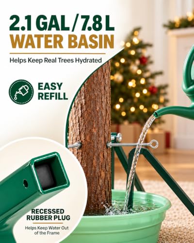 Christmas Tree Stand for Real Trees 4-Leg Steel Base 2.1 Gallon Basin