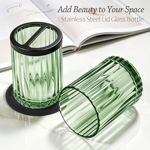 Komashr 8oz Green Striped Toothbrush Holder with Divider
