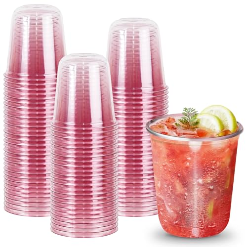50 Pack Pink 12 Oz Disposable Round Bottom Plastic Cups
