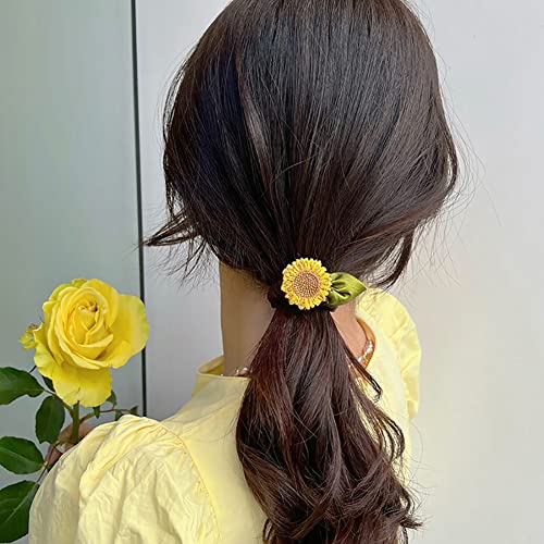 Sunflower Hair Scrunchies 4-Pack Floral Elastic Ponytail Holders for Women