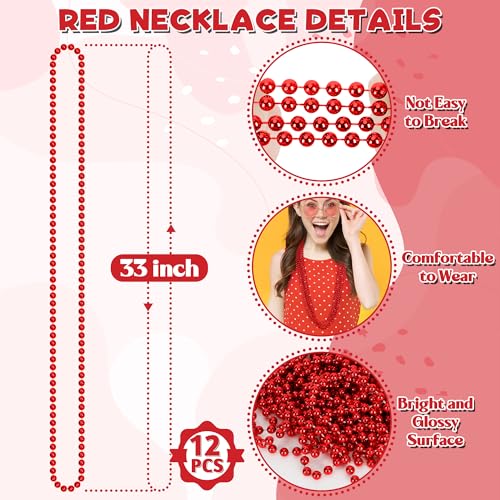 Bechumes Red Bead Necklaces 12-Pack 33-Inch Mardi Gras Party Supplies
