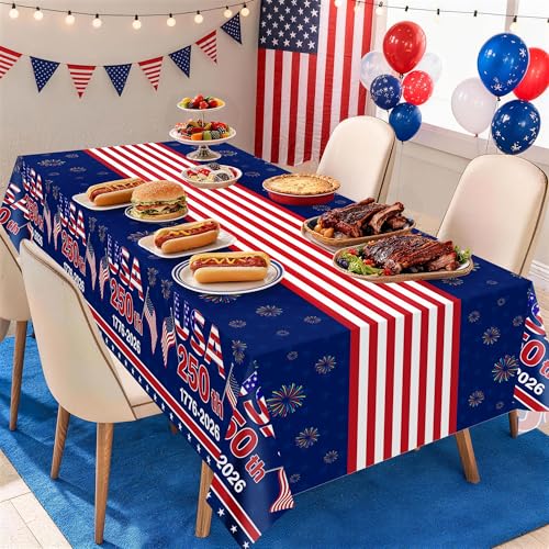 Patriotic Tablecloth for USA 250th Anniversary | 3 Pack, 54x108 in