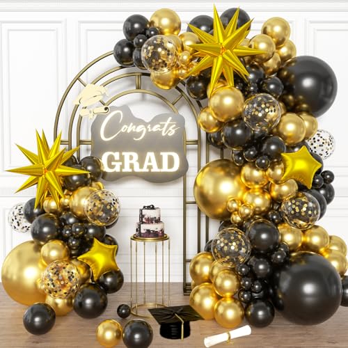 Black and Gold Balloon Garland Arch Kit - 138pcs Graduation Party Decor
