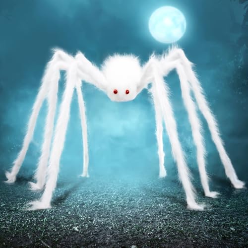 JOYIN 5ft Giant White Halloween Spider, Poseable Scary Hairy Yard Prop