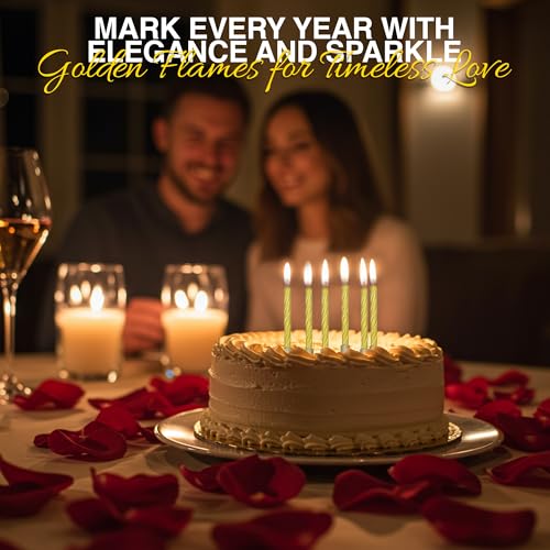 Gold Spiral Birthday Candles Set with Holders - Pack of 12