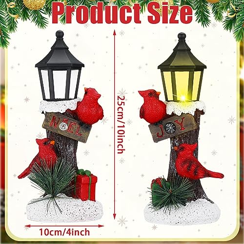 Christmas Lighted Lamp Set - Red Cardinal Tabletop Decor with Warm Lights
