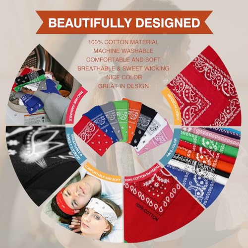 Raylarnia 100% Cotton Paisley Bandana 22" Headband for Men and Women