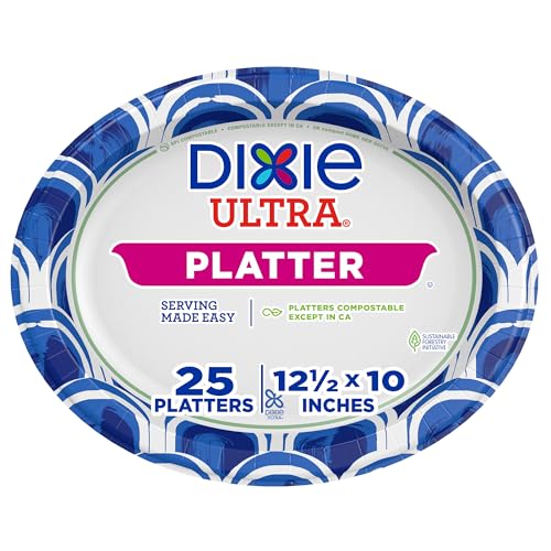 Large Dixie Ultra Disposable Paper Platters, 10x12.5 Inches, Pack of 25