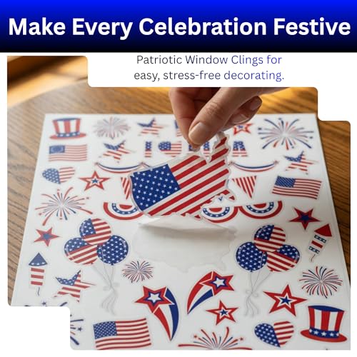 200-Pack Patriotic Window Clings for July 4th Decor