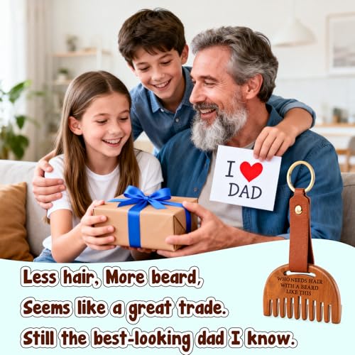 BuiltFit Funny Wooden Beard Comb and Keychain - Father's Day Dad Gift