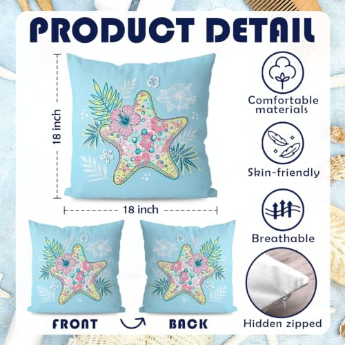 Starfish & Seaweed Decorative Throw Pillow Cover 18x18