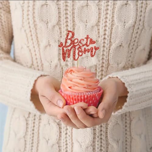 12pcs Mother's Day Cupcake Toppers - Glitter Red Decorations