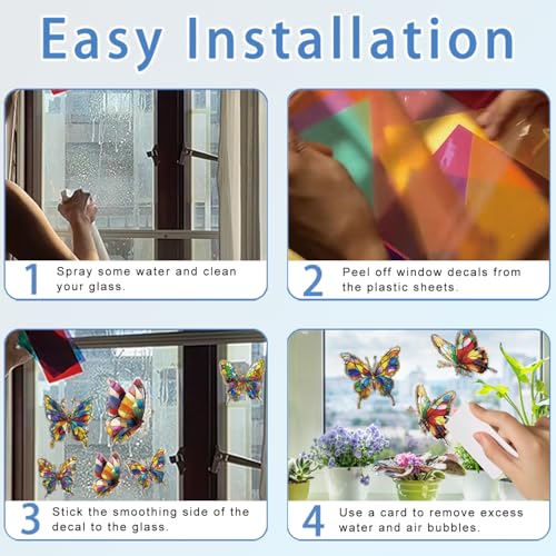 FCZon Star Butterfly Window Decals for Bird Safety, Rainbow Reflection Sun Catcher Stickers, 20pcs