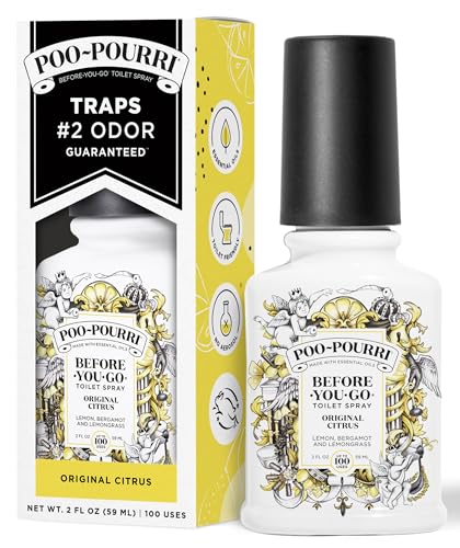 Poo-Pourri Before-You-Go Toilet Spray, Original Citrus, 2 Fl Oz, 2 Pack, Up to 100 Uses, Bathroom Odor Deodorizer with Essential Oils, Travel Essentials, TSA Approved Size, Lemon Bergamot