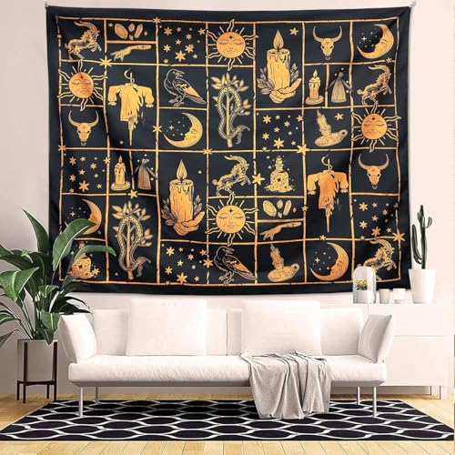 Black and Gold Witch Tapestry Wall Hanging Decor - 51" x 59"