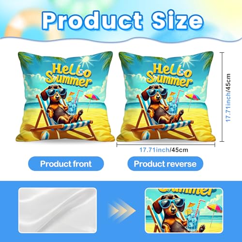 Summer Dachshund Beach Chair Throw Pillow Covers - Set of 2, 18x18