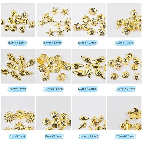 3D Gold Ocean Nail Charms Set - Starfish, Seashell Metal Studs DIY Manicure