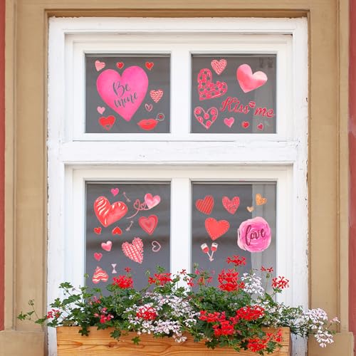 Valentine's Day Window Clings - 218 Piece Love Heart & Kiss Set