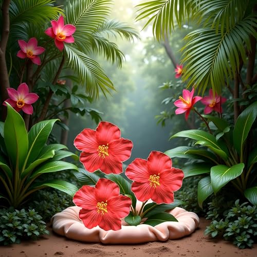Red Hawaiian Flower Hair Clips 3Pcs - 8cm Tropical Hair Accessories