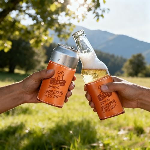 Leather Can Cooler - 3rd Anniversary Gift for Him, 3 Years Down