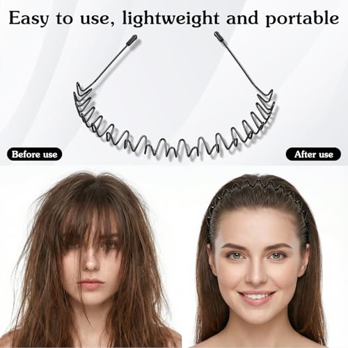 4-Pack Metal Headband for Men Women, Non-Slip Wavy Hair Band Black