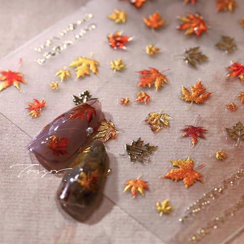 Quezadyl 5D Embossed Fall Maple Leaf Nail Art Stickers Self-Adhesive Decals