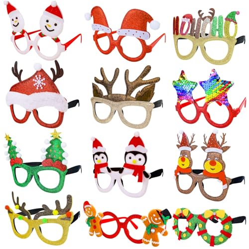 12Pcs Christmas Glitter Glasses Set for Holiday Party Costume Fun - One Size