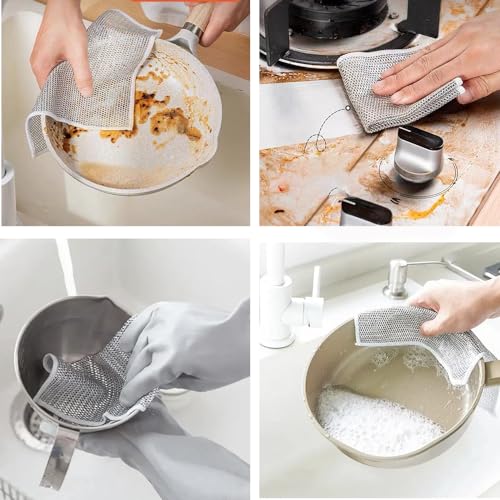 QFSH 3 Pcs Wire Dishwashing Rags - Multi-Purpose Kitchen Cleaning Cloths