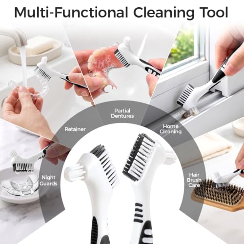 DEEKIVAN Double-Sided Denture Cleaning Brush 2-Pack for Retainers and Aligners