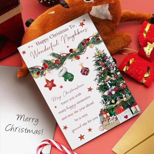 Heartfelt Christmas Card for Wonderful Neighbors - Merry Xmas Greeting Card for Him Her - Spercy
