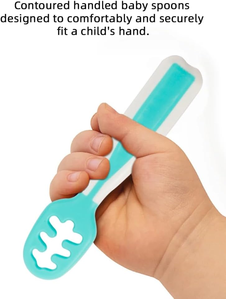 Skiennix Baby Spoons - Silicone Pre-Spoons for 6+ Months - Ideal for Baby Led Weaning | Set of 2 Teal/White