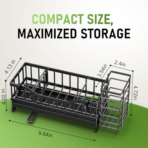 Black Sponge Holder for Kitchen Sink - Rustproof Stainless Steel Caddy
