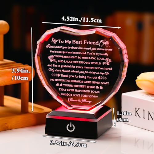 Best Friend Crystal Heart Gift with LED Base - Friendship Gift for Women