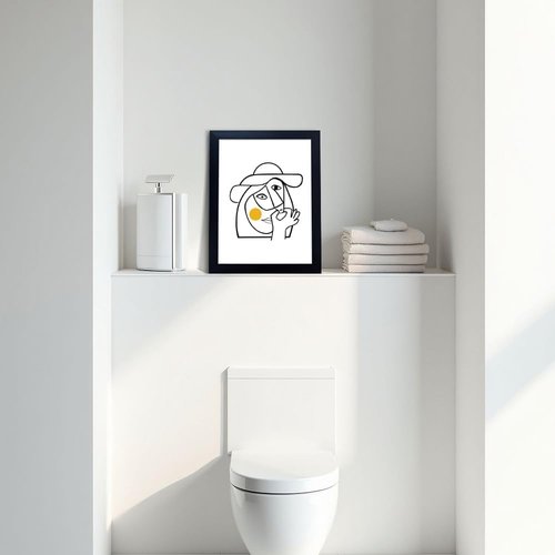 Funny Bathroom Wall Art - Black Framed Humor Print | Picasso-Style Canvas for Guest Bathroom (10L x 8W)