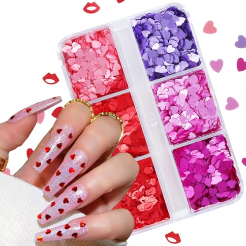 Valentine's Day 6-Grid Heart Nail Art Glitter Sequins & Decals Kit