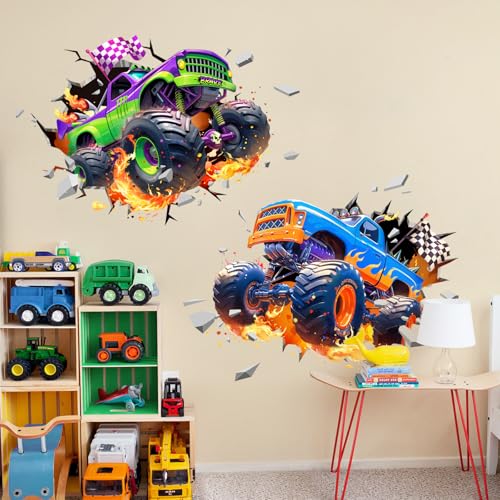 Racing Car Wall Decal - 3D Truck Breakthrough Art for Kids