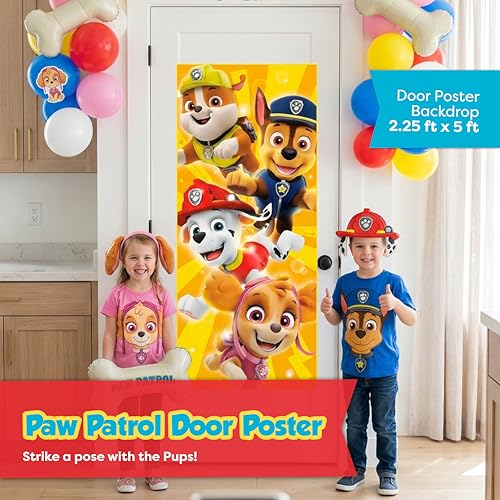Paw Patrol Birthday Decorations - Door Poster & Hanging Swirls