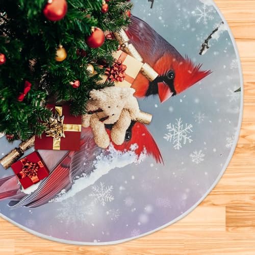 48-Inch Cardinal Birds Christmas Tree Skirt - Festive Holiday Decor