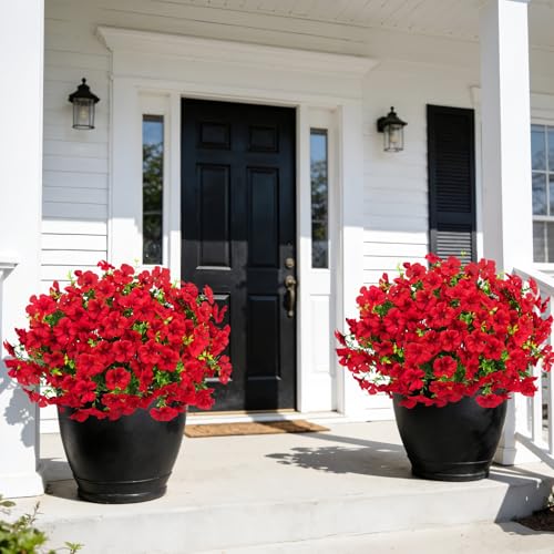 12 Pcs Artificial Silk Geranium Flowers - UV Resistant Red Outdoor Decor